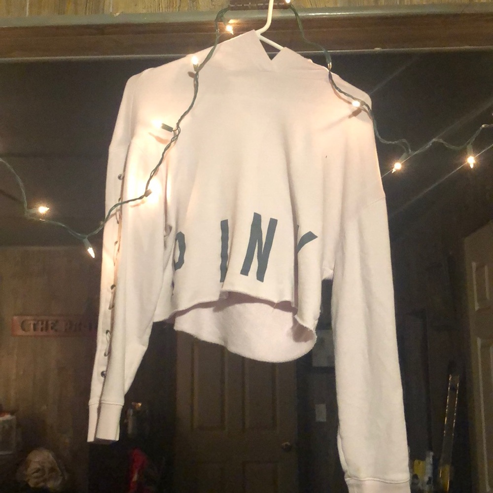 Pink crop top hoodie shirt
